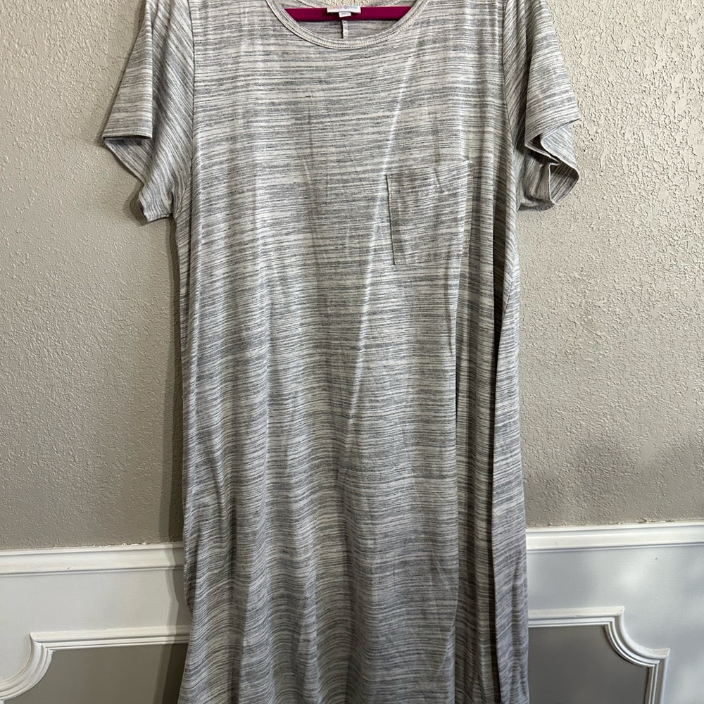 Lularoe Carly Gray Striped Women's Dress